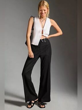 Anthropologie Maeve Naomi Linen Wide Leg Flare Pants